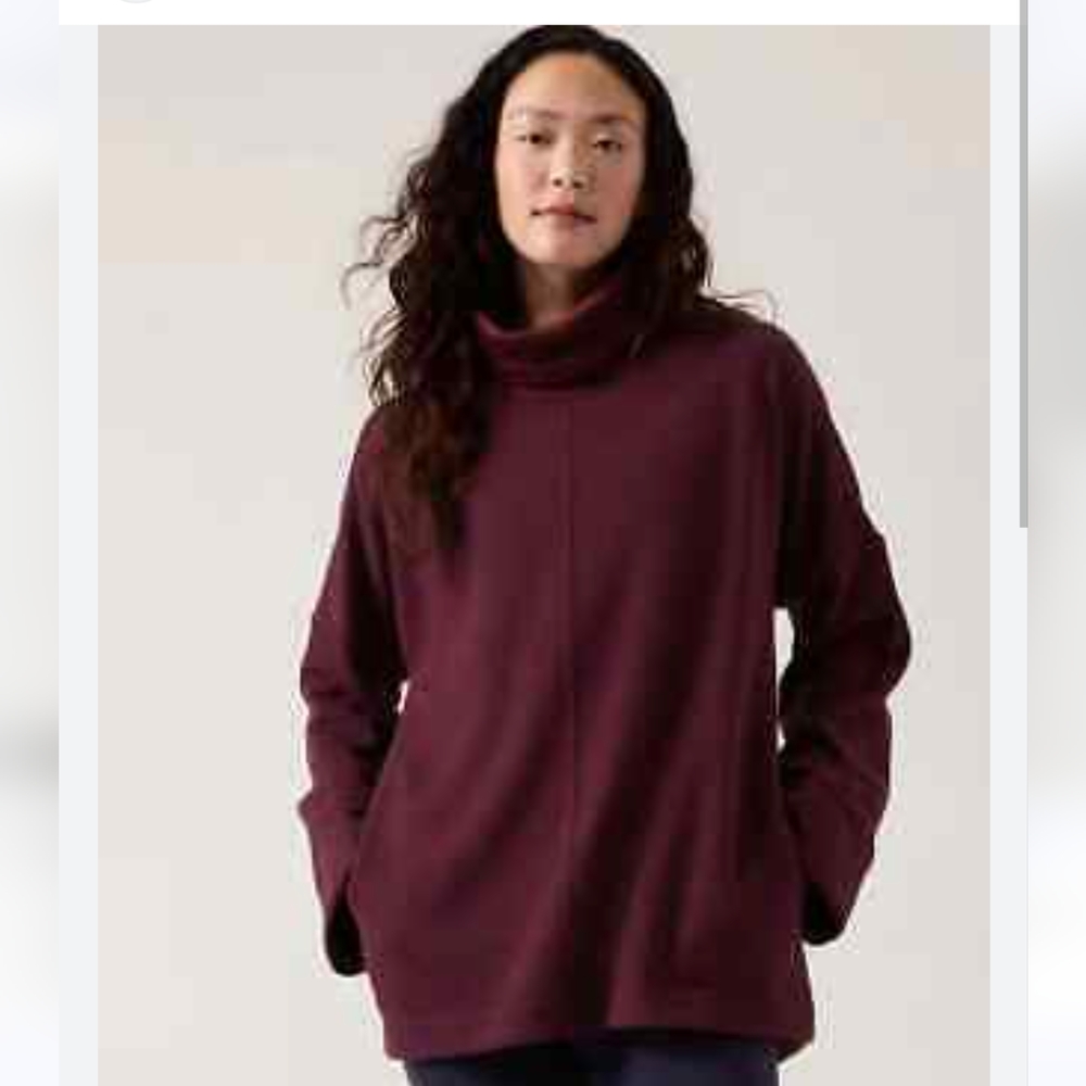 Athleta Cozy Karma Funnel Neck Sweatshirt Spiced Cabernet Heather Women's Sz S/P